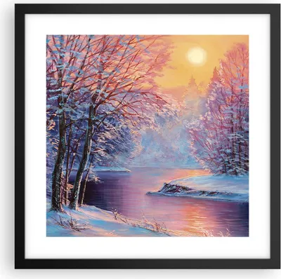 Produktbild von Gerahmtes Poster - Schwarzer Rahmen - Öl Winter Fluss - 40x40 cm - Wand Bild - Wanddeko - Wandbilder - Kunstposter - Wandposter - Bilderrahmen - Bilder - Kunstdruck - Wanddekoration - P2BAC40x40-4379