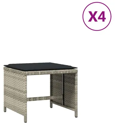 Produktbild von vidaXL Gartenhocker mit Kissen 4 Stk. Hellgrau 41x41x36 cm Poly Rattan