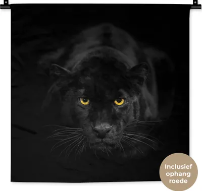 Produktbild von MuchoWow® Wandteppich Wandbehang Leopard - Augen - Schwarz 60x60 cm Tapisserie Dekoration Wandtuch - Dekorationen - Wand Decke