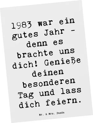 Produktbild von Mr. & Mrs. Panda Postkarte Spruch 1983 Geburtstag - Weiß - Geschenk, Grußkarte, Geburtstagsjahr, gutes Jahr, Ansichtskarten, Fotokarte, Glückwunsch, Lächeln, Magie von