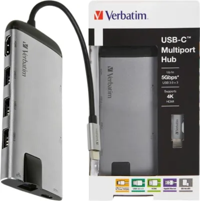 Zdjęcie produktu dla Verbatim 49142, USB 3.2 Gen 1 (3.1 Gen 1) Type-C, Czarny, Srebrny, MicroSD (TransFlash), USB 3.2 Gen 1 (3.1 Gen 1) Type-C, Metal, USB