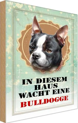Produktbild von vianmo Holzschild 18x12 cm Hund Haus wacht eine Bulldogge Tier Haustier