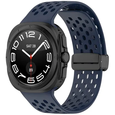Produktbild von Für Samsung Galaxy Watch Ultra 47mm Silikon Design Magnetische Schnalle Ersatz Arm Band Dunkelblau