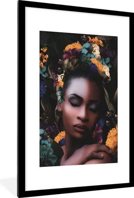 Produktbild von MuchoWow® MuchoWow® Gerahmtes Poster Frauen - Blumen - Farbe 60x90 cm - Poster mit zchwarzem Bilderrahmen - Dekoration - Wandposter Wohnzimmer - Hochwertig