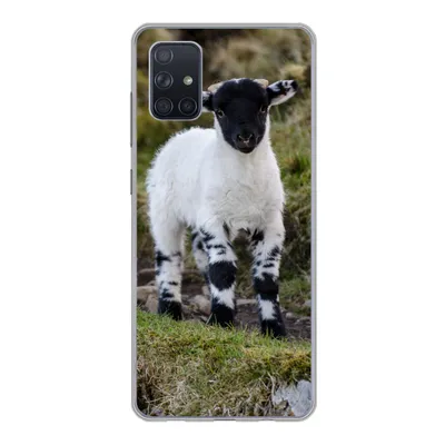 Produktbild von MuchoWow® Handyhülle Schutzhülle Hülle für Samsung Galaxy A71 Lamm - Schwarz - Weiß - Tupfen Silikon Softcase Handy Hülle - Kartenbesitzer