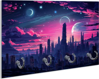Produktbild von Wallario Schlüsselbrett aus Glas, Motiv: Galaxie in der Abenddämmerung, 30 x 20 cm mit 4 Haken