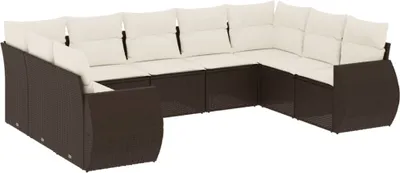 Produktbild von vidaXL 9-tlg. Garten-Sofagarnitur mit Kissen Braun Poly Rattan
