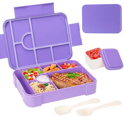 Produktbild von Brotdose Kinder mit 7 Fächern, Lunchbox BPA-frei mit Besteck, Bento Box auslaufsicher für Schule, Kindergarten & Picknick, 1330 ml