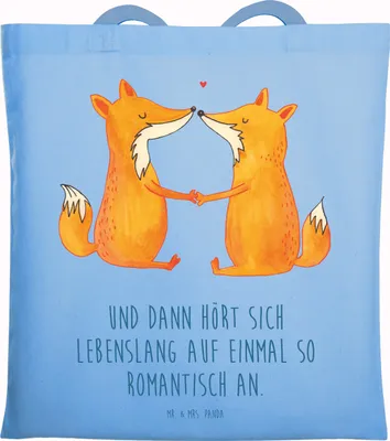 Produktbild von Mr. & Mrs. Panda Tote Bag Füchse Liebe - Sky Blue - Geschenk, Paar, Schultasche, Freundin, Fuchs, Shopping Tasche, Einkaufstasche, Jutebeutel, Verlobte