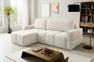 Produktbild von VENASI Ecksofa LUSSO Beige mit Schlaffunktion und Bettkasten, universell, Bouclé