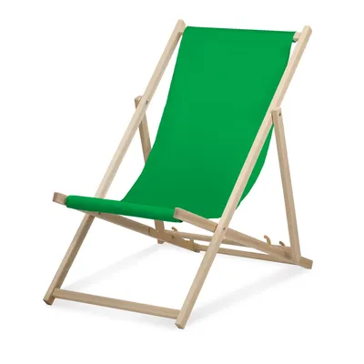 Image de Chaise longue - unicolore - verte - pliable - en bois de hêtre - supporte jusqu'à 95kg - dossier réglable en 3 positions - Chaise longue de plage