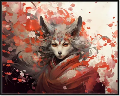 Produktbild von Wallario Wandbild Mystischer Fuchsgeist, Größe: 40,30 x 50,30 cm, Poster mit schwarzem Aluminiumrahmen