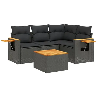 Produktbild von vidaXL 5-tlg. Garten-Sofagarnitur mit Kissen Schwarz Poly Rattan