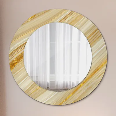 Produktbild von Ø60cm Spiegel - Glasrahmen mit Aufdruck - Wandspiegel Schlafzimmer - gold abstrakt
