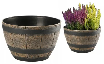 Produktbild von Dunkelbrauner Blumentopf aus Holzimitat 40 cm Fass