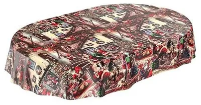 Zdjęcie produktu dla Obrus ceratowy zmywalny bożonarodzeniowy mikołaj owalny 180X140CM
