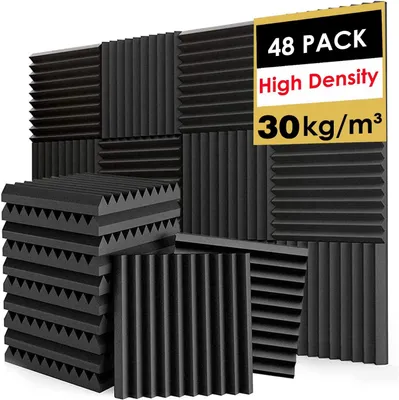 Productafbeelding van FONESO, 48 stuks akoestische panelen, 2,5 x 30,5 x 30,5 cm, geluidsabsorberende schuimpanelen