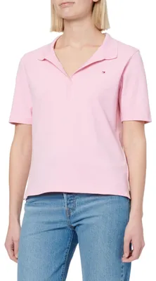 Immagine prodotto di Camicetta polo da donna Tommy Hilfiger, manica corta, modello 1985, tessuto pique, vestibilità regular, colore rosa (Classic Pin)