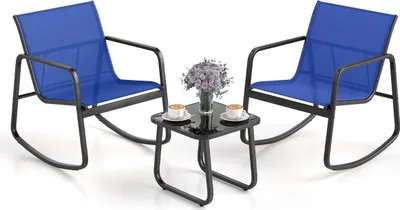Immagine prodotto di Set di mobili a dondolo da esterno da 3 pezzi con tavolo, blu
