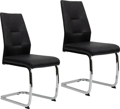 Produktbild von Moderne Esszimmerstühle in Lederoptik - gepolsterte Freischwinger mit robustem Metallgestell - pflegeleichte Schwingstühle mit atmungsaktiver Oberfläche,Menge:2 St.;Farbe:Schwarz mit Chrombeinen