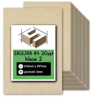Immagine prodotto di Pannelli rettangolari in compensato di betulla grezzo – taglio e incisione laser, fresatura CNC, modellismo, traforo, pirografia, découpage, pittura e fai da te – qualità 2 – A4, 21 × 29,7 cm (210 × 297 mm) – 3 mm – 20 pezzi