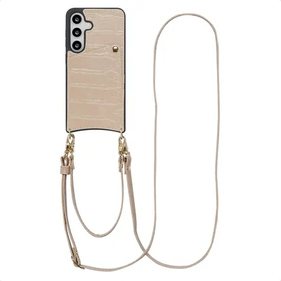 Image de Selencia Nova Croco Phone Case avec cordon et porte-cartes pour le Samsung Galaxy S25 / S24 - Beige