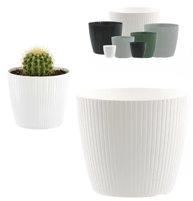 Zdjęcie produktu dla Doniczka osłonka okrągła Ø 12 cm ryflowana biała pionowe żłobienia