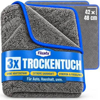 Obrázek produktu pro Mikrovláknová utěrka na auto - 42 x 48 cm - 3 ks - 1200 GSM - Bez žmolků - Sušení a leštění vozu