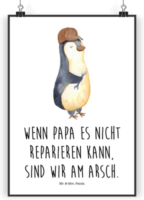 Produktbild von Mr. & Mrs. Panda Bild Wenn Papa es nicht reparieren kann, sind wir am Arsch DIN A4 - Weiß - Geschenk, Wandbild, Kunstdruck, Plakat, Vatertag, Muttertag, wanddeko, drucke