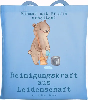 Produktbild von Mr. & Mrs. Panda Tote Bag Reinigungskraft Leidenschaft - Sky Blue - Geschenk, Jutebeutel, Tasche, Laptoptasche, Shopping, Schultasche