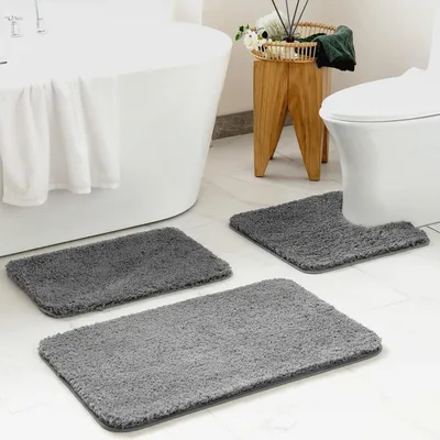 Produktbild von badezimmerteppich badematten & badteppiche Rutschfester, weicher Badteppich 70x120 cm, wasserabsorbierend, maschinenwaschbar, Grau