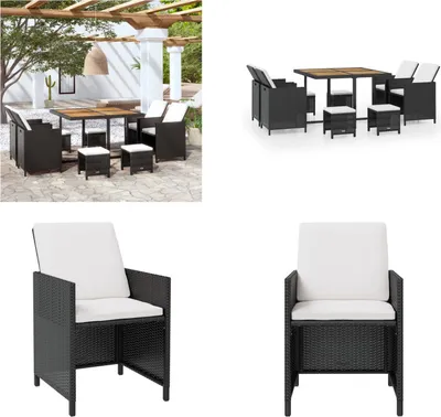 Produktbild von vidaXL 9 tlg. Garten Essgruppe Poly Rattan Akazienholz Schwarz - Gartenmöbel-Set - Gartenmöbel-Sets - Gartentisch Und Stühle - Gartentische Und Stühle