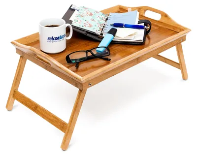 Produktbild von Relaxdays Betttablett Bambus, klappbar, mit Griffen, zum Frühstücken & Servieren, Betttisch, HBT: 25 x 52 x 33 cm, natur