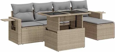 Produktbild von vidaXL 6-tlg. Garten-Sofagarnitur mit Kissen Beige Poly Rattan