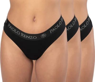 Produktbild von Paolo Renzo Damen Tanga SPORT LINE 3 Stück - Sport String Tanga - Größe L - Schwarz