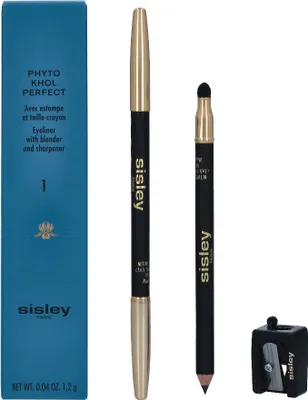 A product shot of an eyeliner set with its packaging and accessories.