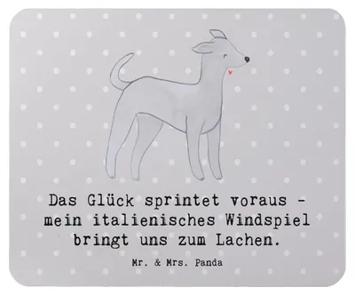 Produktbild von Mr. & Mrs. Panda Mouse Pad Italienisches Windspiel Glück - Grau Pastell - Geschenk, Hunderasse, Hunde, Lachen, liebevolle, Lächeln, Mauspad, Hunderassen Charakter, Hund