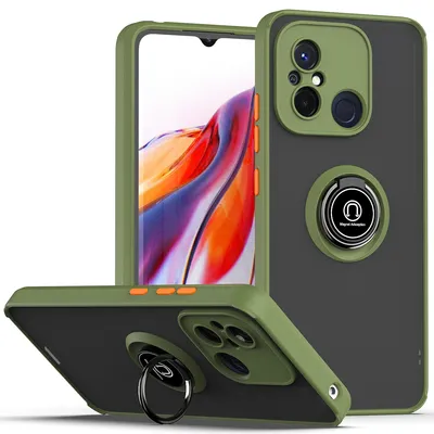Obrázek produktu pro Pouzdro pro Xiaomi Redmi 12C matné průsvitné TPU pouzdro s prstencovým držákem a stojánkem Armádní zelená