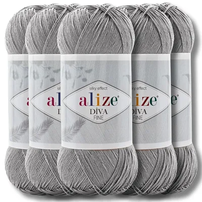 Produktbild von Alize 5x 100g Diva Fine Wolle, Uni, Häkeln, Stricken (Grey - 87)