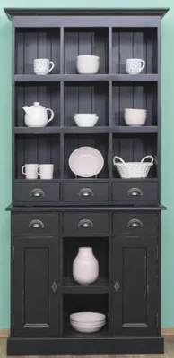 Produktbild von Casa Padrino Landhausstil Schrank Antik Schwarz 97 x 40 x H. 210 cm - Massivholz Regalschrank mit 2 Türen und 6 Schubladen - Möbel im Landhausstil