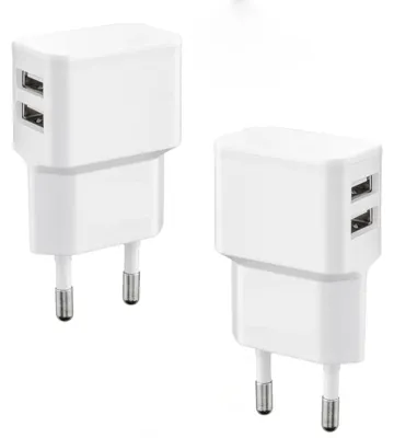 Productafbeelding van 2 x USB-oplader met twee USB-poorten, 5 V, 2,0 A, oplaadkop