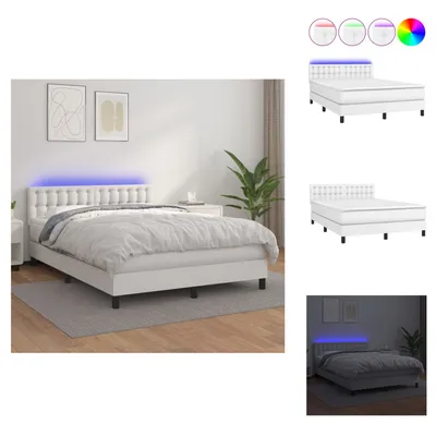 Produktbild von vidaXL Boxspringbett mit Matratze & LED Weiß 140x200 cm Kunstleder -  Betten & Bettgestelle