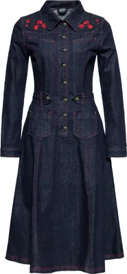 Produktbild von QUEEN KEROSIN Damen Langarm Swing Kleid Mit Floraler Stickerei Im Western Stil Roses Denim S