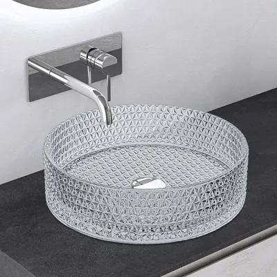 Produktbild von Mai & Mai Waschbecken Glas Aufsatzwaschbecken Glaswaschbecken Handwaschbecken Rund Waschschale BxTxH 39x39x12 cm Transparent Minerva07