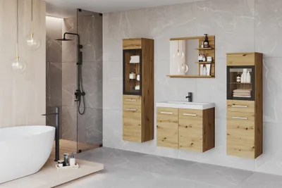 Produktbild von MINIO Badmöbel-Set "MARIT I" Badezimmermöbel mit Waschbecken, mit LED – Artisan Eiche