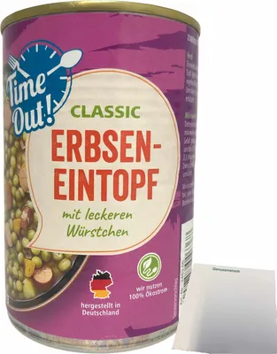 Produktbild von Time Out Erbseneintopf mit Wurst (400g Dose) + usy Block