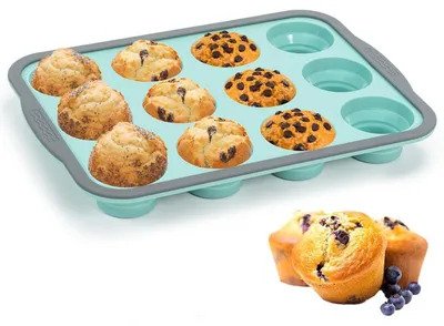 Zdjęcie produktu dla Forma do muffinek (12 sztuk) z silikonu z metalową ramką, z powłoką antyadhezyjną, wolna od BPA, kolor czarny