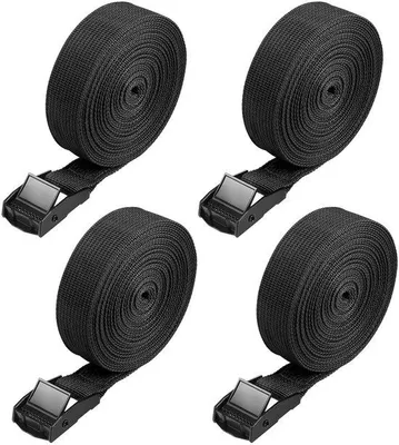 Image de Sangles de serrage réglables de 5 m, fermeture à pince, noires, pour vélo, moto