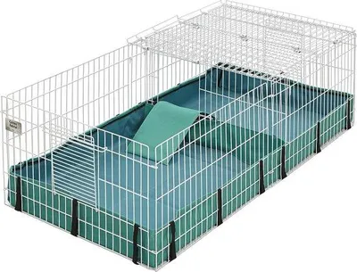 Obrázek produktu pro Klec pro morčata Unyqoos® HabitatPlus – odnímatelná kovová stříška, podlaha z plátna s PVC výstelkou, přepážka, 47 x 24 x 14 palců, vhodná pro použití v interiéru i exteriéru