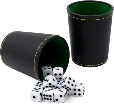 Produktbild von Würfelbecher mit 6 Würfeln, Kunstleder, Samtfutter, für Spieleabend